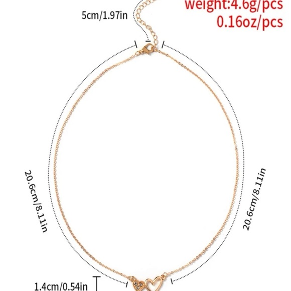 💕 Lovely Metallic Rhinestones Dainty Double Hearts Necklace 💕 - Picture 3 of 4